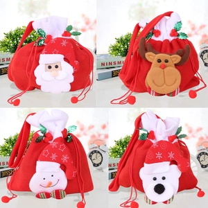 Christmas Gift Bags Santa Reindeer Snowman Drawstring Handbags Felt Knit Fabric Candy Pouches Holiday Favor Decorations