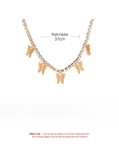 Technical specifications for a gold butterfly rhinestone tennis choker necklace
