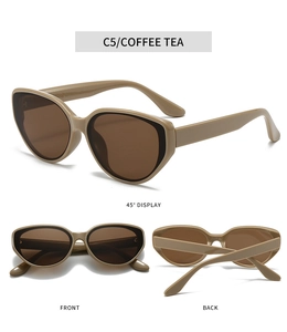 Detailed views of vintage cat eye sunglasses in coffee tea frame from multiple angles