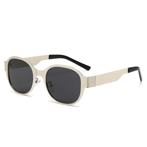 Retro champagne gold metal sunglasses with round dark lenses for women and men