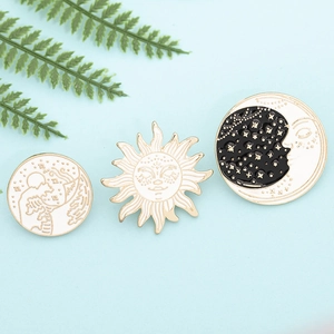 Sun Moon Star Enamel Brooches Alloy Celestial Artistic Pins Aesthetic Clothing Accessories Jewelry For Women Men