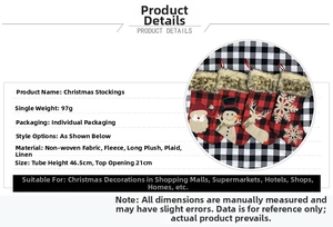 Spécifications détaillées des chaussettes de Noël à carreaux avec motifs de Père Noël