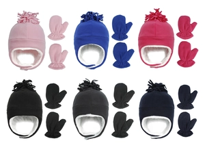 Winter thermal fleece hat and mittens set for kids in six vibrant solid colors