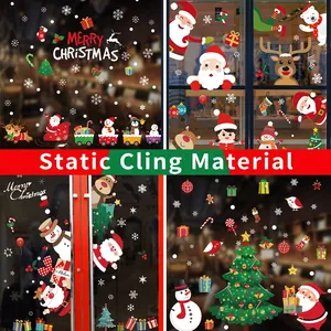 Christmas Window Clings Static PVC Stickers Removable Reusable Santa Claus Snowflakes Reindeer Xmas Decor Shop Home