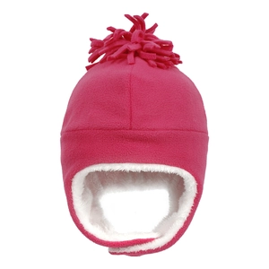Infant winter trapper hat in rose red fleece with soft faux fur lining and ear flaps