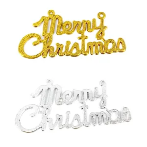 Golden and silver Merry Christmas letter pendants with textured finish for tree decoration