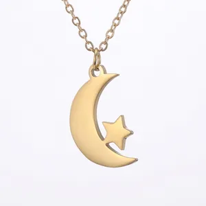 Moon Star Pendant Necklace Stainless Steel Gold Plated Dainty Clavicle Chain Jewelry For Women Men