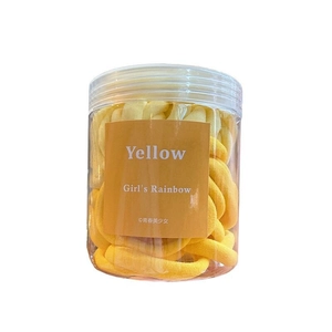 Jar of high elastic seamless yellow hair ties for women with colorful styling