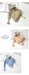Detail of soft cotton plaid triangular scarves for kids with cute animal head decorations