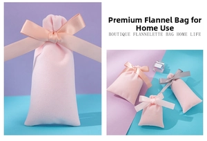 Detail view of plush velvet drawstring gift pouches with elegant satin bow ribbons