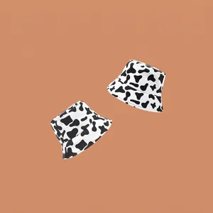 Cow Print Bucket Hat Cotton Canvas Wide Brim Sun Protection Casual Korean Style For Men Women