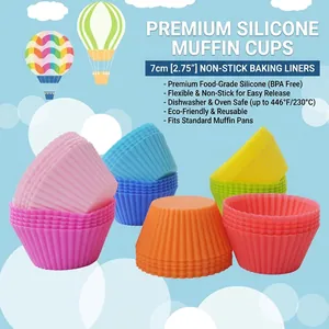 Set of colorful 7cm silicone muffin cups for baking cupcakes and round egg tarts