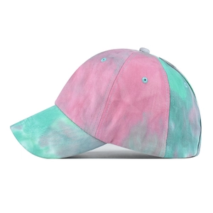 Pink and mint tie-dye cotton ponytail sun hat for women with adjustable open top design