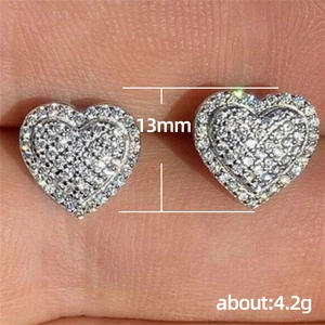 Fashion OL heart stud earrings with micro-set zircon, 13mm size for wedding gifts