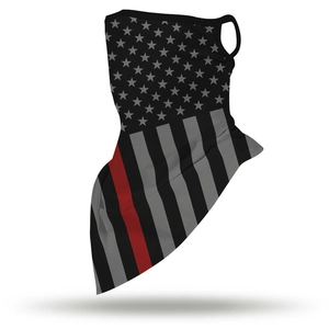 Detail showing the thin red line star stripe pattern on the breathable ear-loop face mask