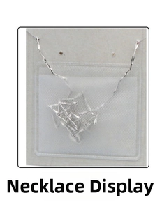 Rear view of silver necklace with twisted chain and geometric pendant in clear packaging