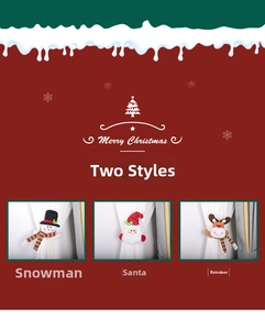 Detailed view of Christmas curtain buckles featuring Snowman, Santa, and Reindeer designs