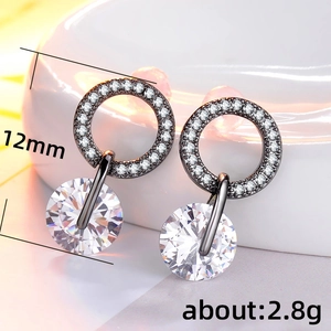 Pendientes colgantes negro grafito con aros pavé y circonitas redondas de 12 mm
