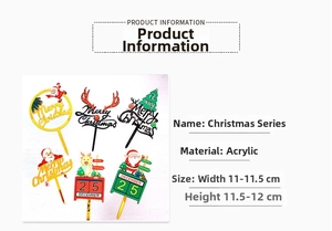 Detailed size specifications for Santa and reindeer themed acrylic Christmas cake toppers