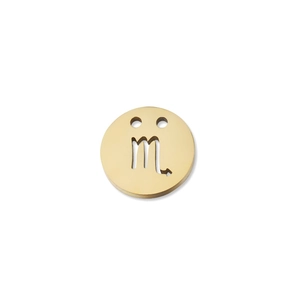 Macro shot of Scorpio zodiac gold-plated stainless steel circular charm pendant