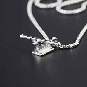 Skateboard truck pendant necklace in polished silver steel for hip-hop streetwear fashion