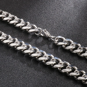 Classic silver stainless steel Cuban link necklace for men with durable lobster clasp