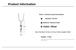 Detailed size chart for the twisted bar pendant necklace in silver titanium steel