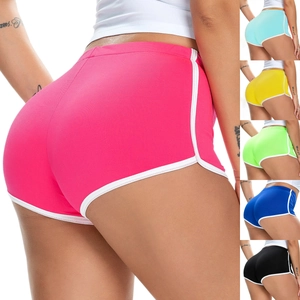 Women Sports Shorts High Waist Elastic Contrast Binding Slim Fit Running Yoga Activewear Gym Hot Pants