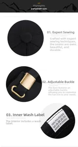 Detailed view of baseball cap stitching and adjustable metal buckle closure