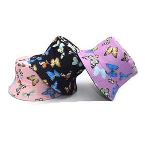 Butterfly Print Bucket Hat Cotton Reversible Sun Protection Outdoor Summer Fisherman Hat For Women Men