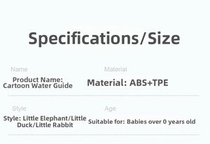 Specifications for cartoon faucet extender made of ABS TPE for elephant duck rabbit models