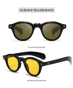 Détail de lunettes de soleil photochromiques ovales C6 montrant le changement de verre
