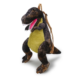 Zaino di peluche a forma di dinosauro per bambini marrone e giallo con spalline regolabili