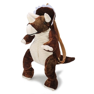 Zaino di peluche a forma di triceratopo marrone per bambini con spallacci regolabili