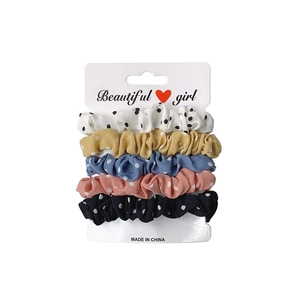 Lot de 5 chouchous en satin à pois en crème jaune bleu rose et noir élégant