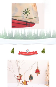 Close-up detail of four hand-painted iron angel ornaments with festive plaid patterns
