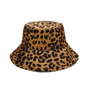 Classic reversible leopard print bucket hat for women in retro earth tones for sun protection