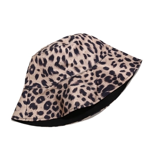 Detailed close-up of leopard print bucket hat showing fabric texture and sturdy stitching