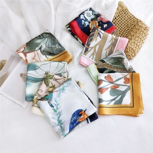Square Satin Scarf For Women Vintage Printed Satin Like Hair Neck Head Wrap Elegant Lightweight Fashionable Accessories