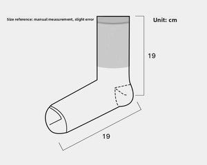 Size chart showing 19cm tube height and 19cm sole length for tie-dye cotton socks