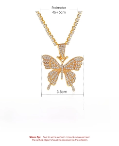 Detailed size and weight specs for the golden butterfly rhinestone tennis necklace