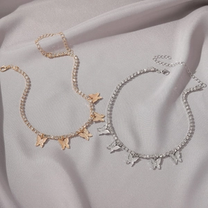 Sparkling rhinestone butterfly pendant necklaces in elegant gold and silver finishes