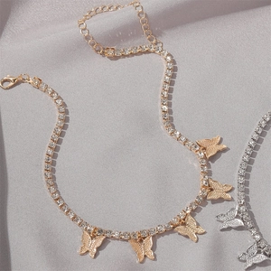 Sparkling rhinestone butterfly pendant tennis chain necklace with adjustable lobster clasp
