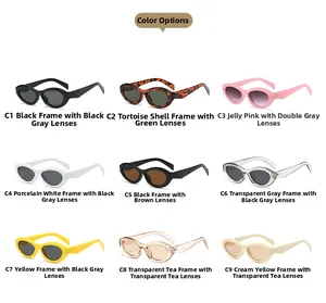 Detailed color chart showcasing nine retro oval cat-eye sunglasses color options