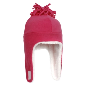 Dettaglio cappello aviatore in pile rosa con fodera calda e chiusura velcro