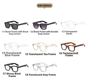Grid view showing eight different color options for these square frame fashion sunglasses