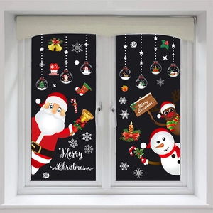 Set of two festive Christmas static window stickers featuring colorful holiday designs