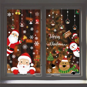 Christmas Window Stickers Static Cling PVC Double Sided Holiday Glass Decals Santa Snowman Reindeer Snowflake Decor