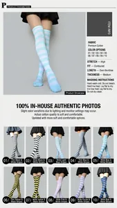 Détails de chaussettes hautes rayées bleu et blanc avec paramètres d'élasticité