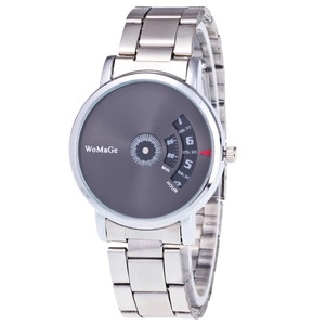 Orologio in acciaio alla moda con quadrante a disco rotante e lancetta rossa